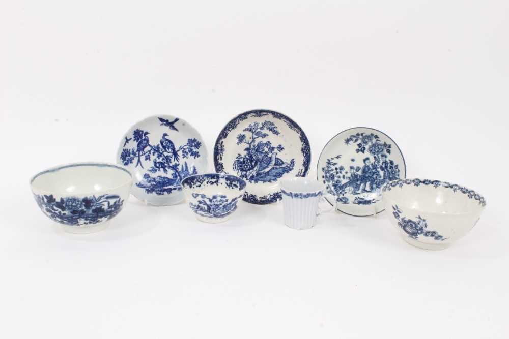 A group of 18th century blue and white Worcester porcelain, including a Fence pattern bowl, another
