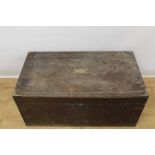 Early 19th century teak and brass bound sea chest, brass engraved plaque