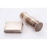 Edwardian novelty white metal shotgun cartridge vesta/pill box 6cm and silver vesta case (2)