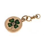 Antique gold enamel and diamond 'lucky' locket with a green guilloché enamel lucky four-leaf clover
