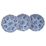 Three Chinese Kangxi blue and white saucer dishes