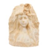 Art Nouveau carved marble head of a girl with a flower in her hair