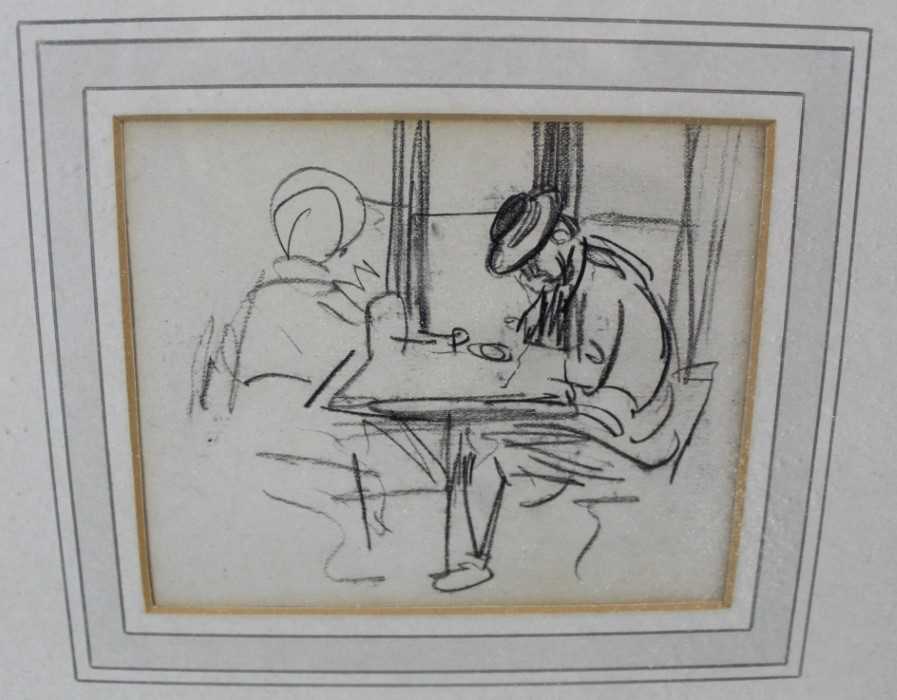 Philip Wilson Steer(1860-1942) pencil sketch of two figures sat at a table, unsigned, in glazed fram