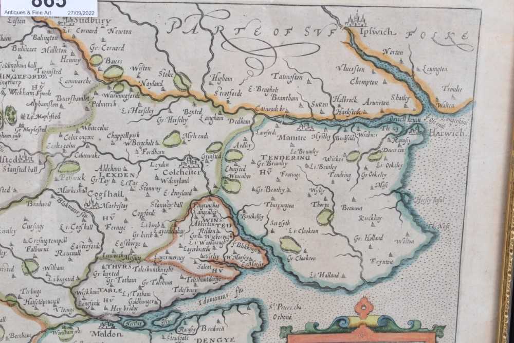 William Kipp after Saxon: 'Essexia Comitaatus.' 17th century hand coloured copper engraved map, - Image 4 of 7