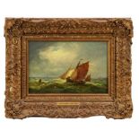 John Moore of Ipswich (1820-1902) oil on panel - Off the Coast, signed, 18cm x 25.5cm, in gilt frame
