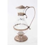 1920s silver mounted glass communion wine flagon of baluster form with hinged silver cover