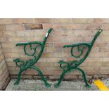 Pair of Victorian green painted cast iron bench ends