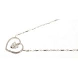 Diamond heart shape pendant on 14ct white gold fancy links