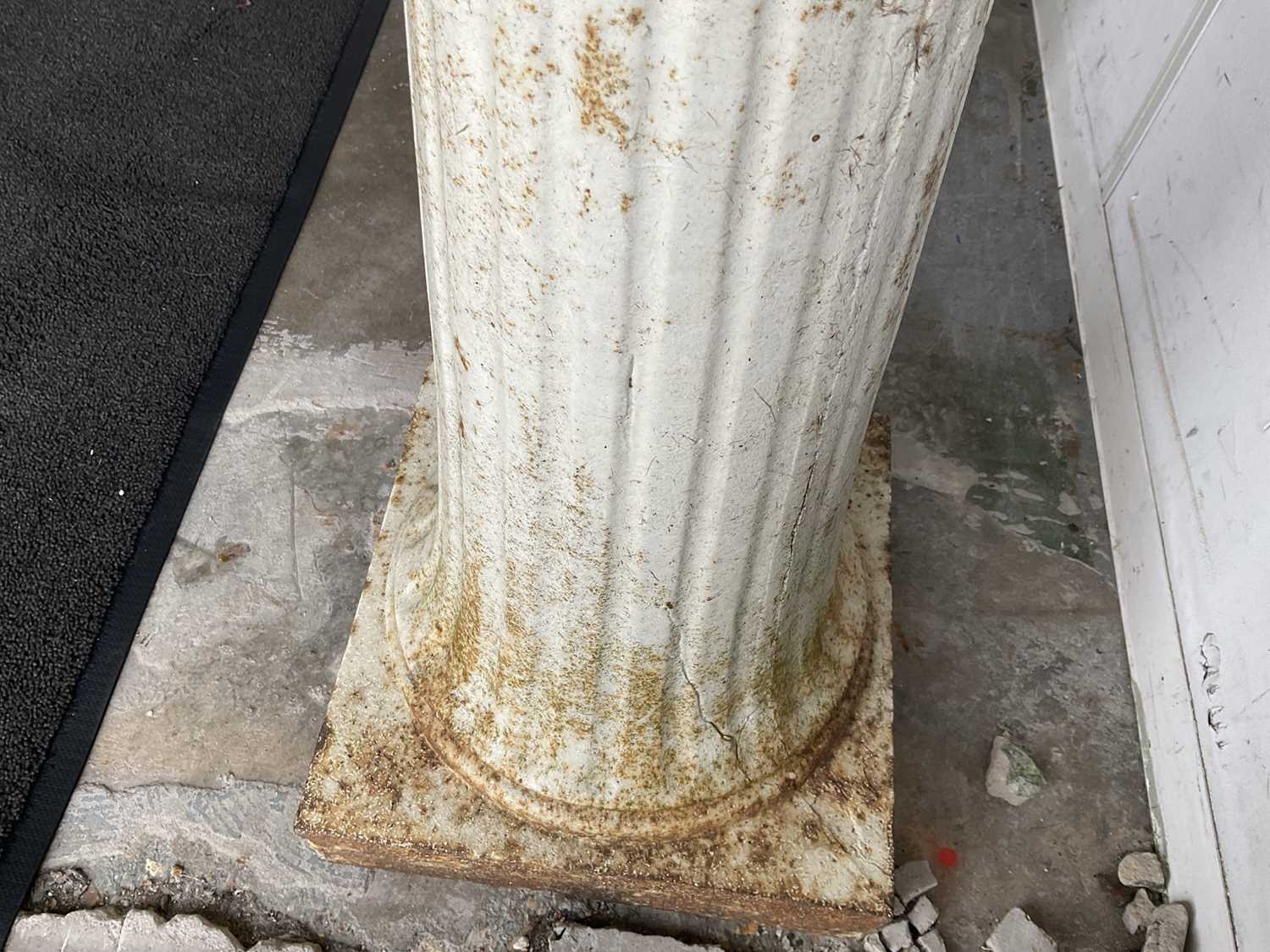 Pair antique white painted cast iron garden planters of lobed compressed form, on fluted splayed col - Image 5 of 5