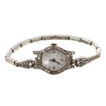 Art Deco ladies' diamond cocktail watch on associated base-metal and paste-set bracelet