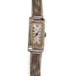 Ladies' Art Deco diamond and 18ct white gold cocktail watch on 18ct white gold mesh bracelet