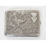 Late 19th/early 20th century Chinese white metal cigarette case, the cover with raised Dragon decora