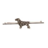 Victorian style diamond novelty brooch in the form of a dog with pavé set rose cut diamonds