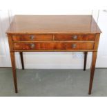 19th century mahogany side table with two short drawers above one long drawer, o square taper legs,