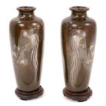 Pair of Japanese bronze and mixed metal vases