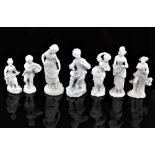 Group of seven late 18th/early 19th century Derby bisque figures, all but two with incised model num