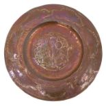 Fine late 19th/early 20th century Newlyn copper embossed charger in the manner of John Pearson but