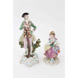 A Continental porcelain figure of a sportsman, in Derby style, and a figure of a young girl