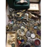 Group of costume jewellery and wristwatches including three 9ct gold chains and 9ct gold broken ring