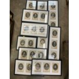 Set of antique framed engravings of the kings and queens of England