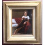 Contemporary oil on board- seated girl, in glazed gilt frame