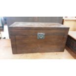 Small hardwood trunk with metal carrying handle, 59cm wide, 29cm deep, 30cm high, together with a sm