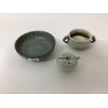Chinese green glazed fruit water dropper and two other items (3)