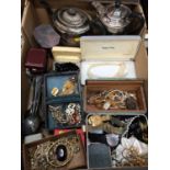 Quantity of costume jewellery, wristwatches, plated ware and cutlery