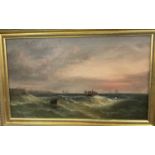 19th century English school oil on canvas - Fishing boat in rough seas