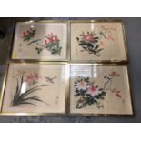 Collection of 11 Japanese watercolours on silk depicting birds and flowers, together with a Japanese
