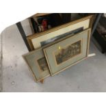 19th century Continental oil on canvas in gilt frame, together with a pair of engravings