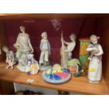Clarice Cliff fantastique pot and cover, Lladro figures and other items