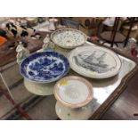 A group of 18th and 19th century English ceramics, including a Dilwyn plate printed with a ship, Roy