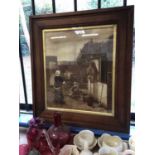 Good quality Edwardian mahogany picture frame containing a Dutch print