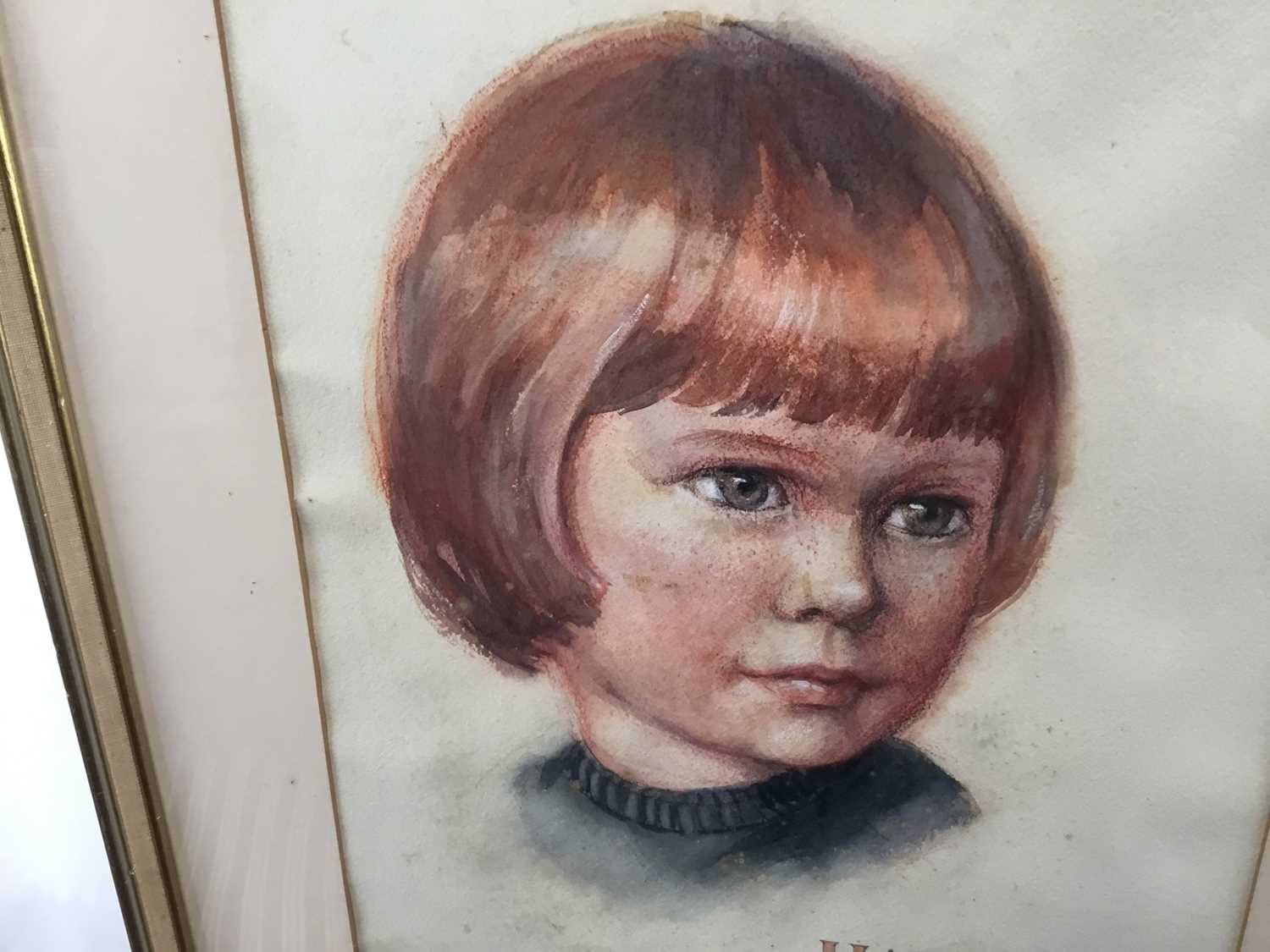 Two watercolour portraits of children, both signed - Image 3 of 8