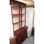 Victorian stained pine kitchen cupboard with original grained finish, shelves above enclosed by two
