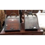 Two Edwardian coal scuttles and vintage trunk
