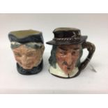 Six Royal Doulton character jugs - Granny D5521, Izaak Walton D6404, Sairey Gamp D5451, Auld Mac D58