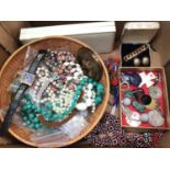 Vintage bead necklaces, pair gilt metal Burberrys clip on earrings, Liberty wristwatch and other cos