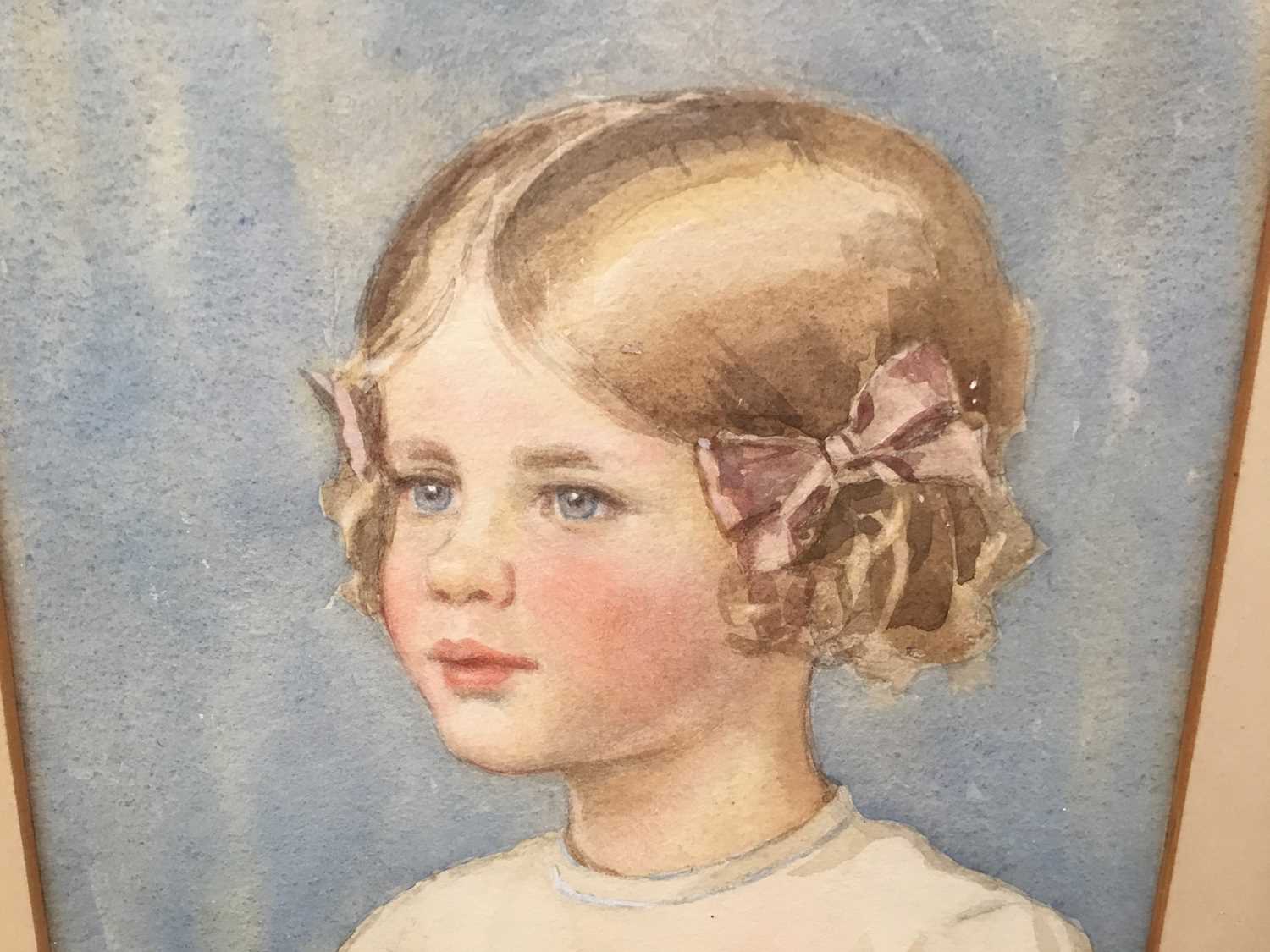 Two watercolour portraits of children, both signed - Image 7 of 8
