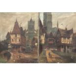 Pair of 19th century oils on canvas - French Town scenes