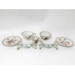 Pair of 19th century Meissen knife rests with bird and floral decoration and other Meissen and Dresd