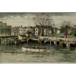 Jeremy King (b.1933) four lithographs of river scenes - Chelsea, Eton College Windsor and two castle
