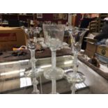 Pair of antique wine glasses with opaque air twist stems and a Georgian wine glass with bucket shape