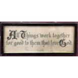 Victorian painted and illuminated text, verse of Romans VIll "All Things work together for good to t