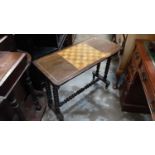 19th century mahogany stretcher table with chessboard top