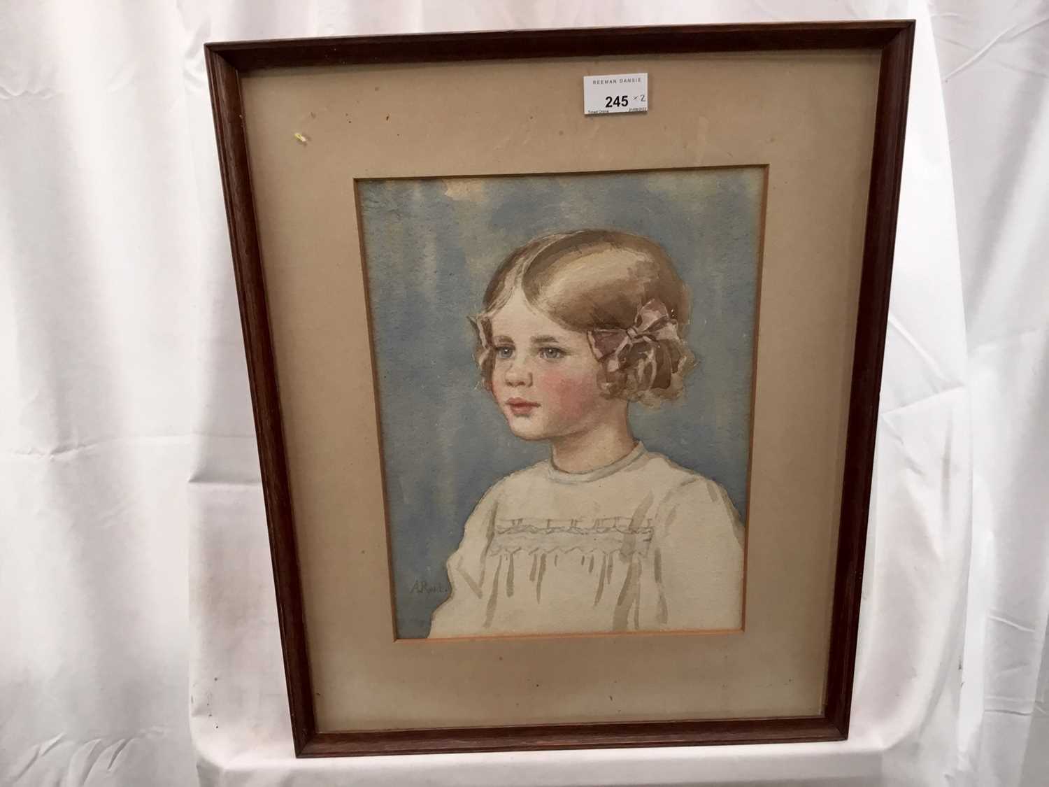 Two watercolour portraits of children, both signed - Image 6 of 8