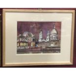 Martin Millard contemporary ink and watercolour study- Blackfriars and St Paul Catherdal, signed, in