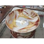 Ceramic bowl with yellow and lustre freeform decoration. Various signatures to reverse. Caiger-Smit