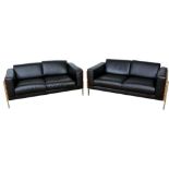 Stylish pair of Robin Day OBE (1915 2010) for Habitat, brown leather, ash and chrome two-seater sofa